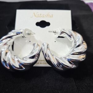 NWT Natasha Coture Oversized Silver Earrings